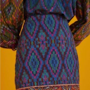 Farm Rio Tapestry scarf Blue Mini Skirt S